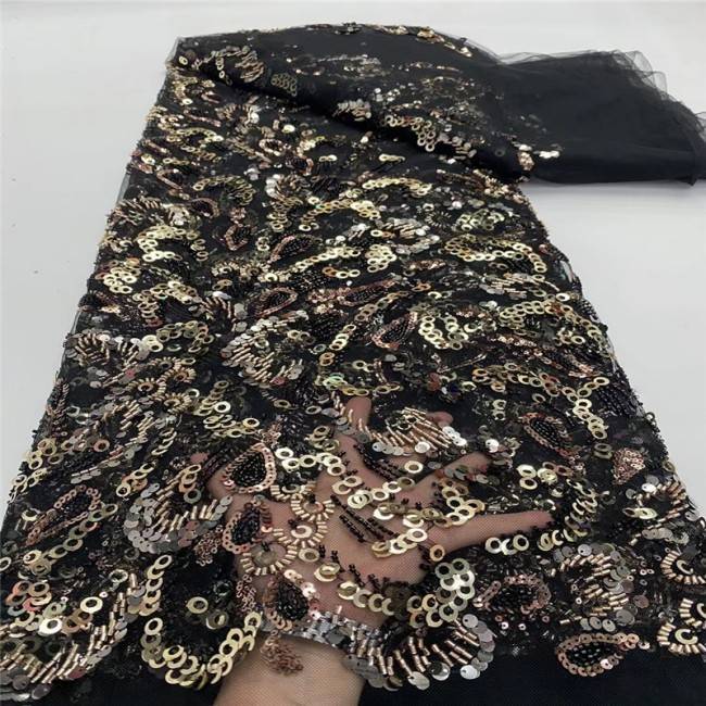 5 Yards Multi-Color Sequins Pearls Beaded Embroidered 3D Floral Lace Material Fabric JLT162