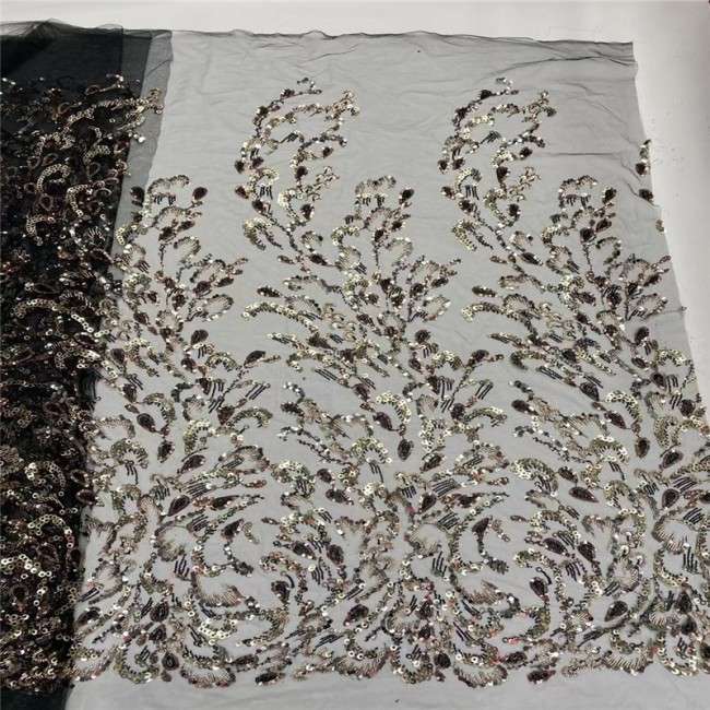 5 Yards Multi-Color Sequins Pearls Beaded Embroidered 3D Floral Lace Material Fabric JLT162
