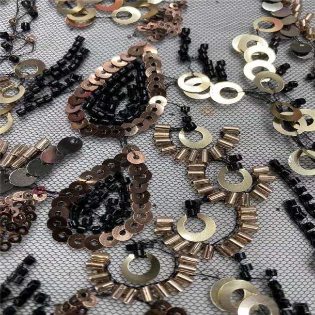 5 Yards Multi-Color Sequins Pearls Beaded Embroidered 3D Floral Lace Material Fabric JLT162