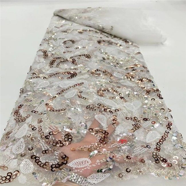 5 Yards Multi-Color Sequins Pearls Beaded Embroidered 3D Floral Lace Material Fabric JLT162