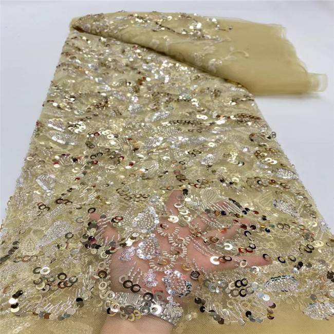 5 Yards Multi-Color Sequins Pearls Beaded Embroidered 3D Floral Lace Material Fabric JLT162