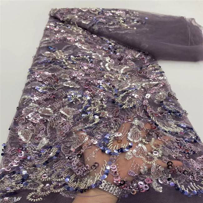 5 Yards Multi-Color Sequins Pearls Beaded Embroidered 3D Floral Lace Material Fabric JLT162