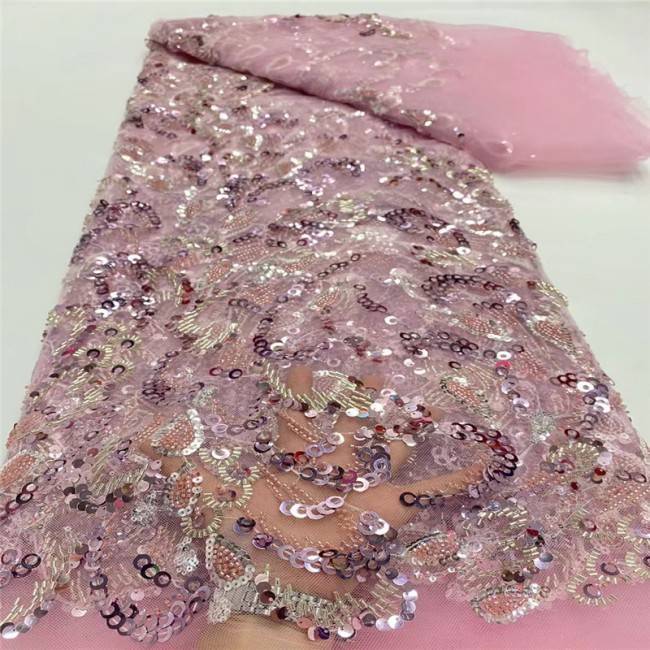 5 Yards Multi-Color Sequins Pearls Beaded Embroidered 3D Floral Lace Material Fabric JLT162