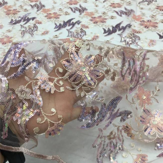 5 Yards Multi-Color Sequins Pearls Beaded Embroidered 3D Floral Lace Material Fabric JLT164