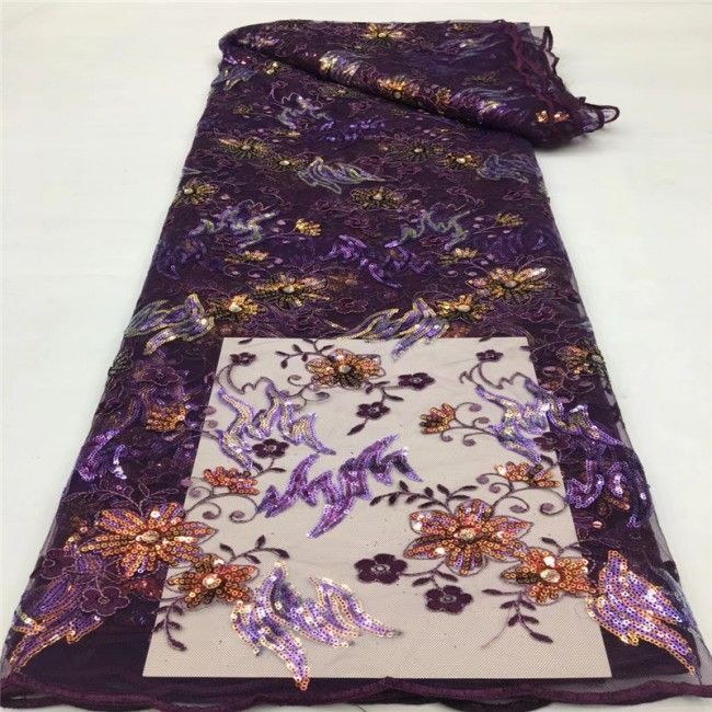 5 Yards Multi-Color Sequins Pearls Beaded Embroidered 3D Floral Lace Material Fabric JLT164