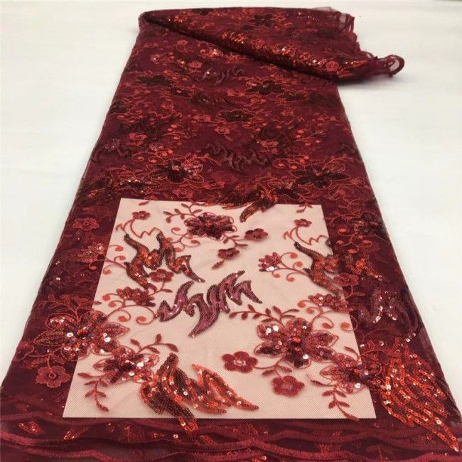 5 Yards Multi-Color Sequins Pearls Beaded Embroidered 3D Floral Lace Material Fabric JLT164