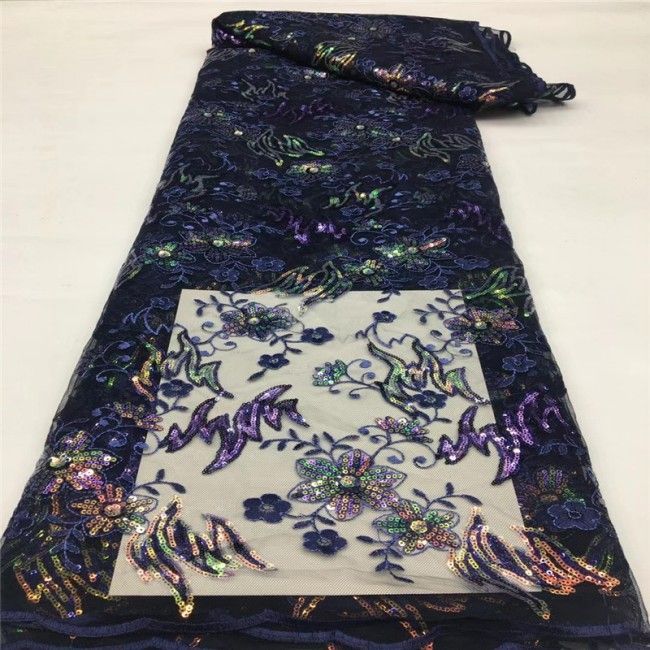 5 Yards Multi-Color Sequins Pearls Beaded Embroidered 3D Floral Lace Material Fabric JLT164