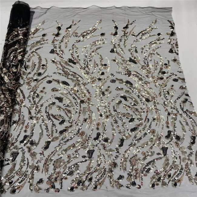 5 Yards Multi-Color Sequins Pearls Beaded Embroidered 3D Floral Lace Material Fabric JLT166