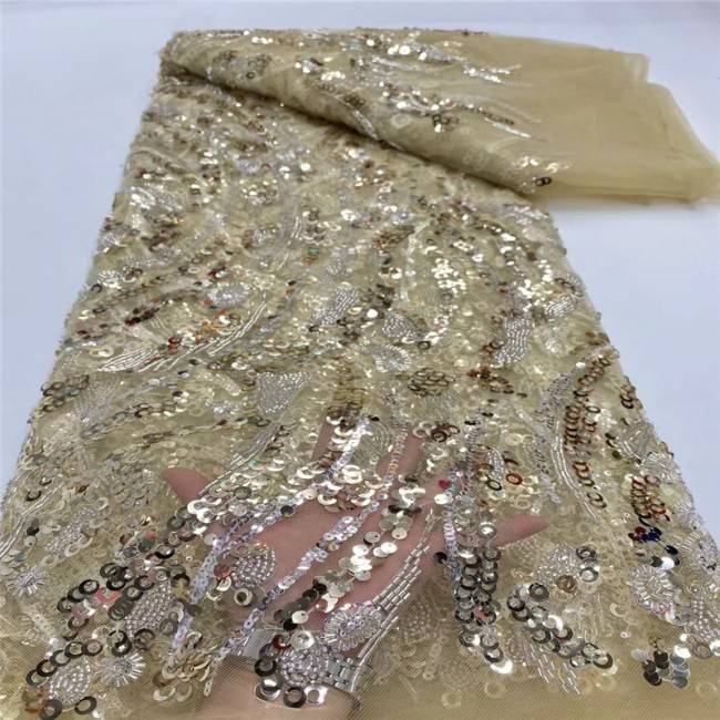 5 Yards Multi-Color Sequins Pearls Beaded Embroidered 3D Floral Lace Material Fabric JLT166