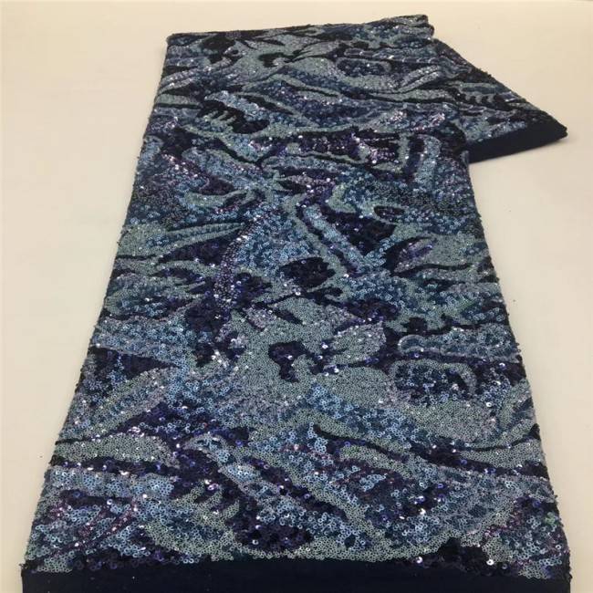 5 Yards Multi-Color Sequins Pearls Beaded Embroidered 3D Floral Lace Material Fabric JLT167