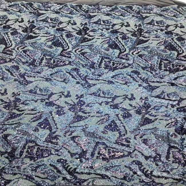 5 Yards Multi-Color Sequins Pearls Beaded Embroidered 3D Floral Lace Material Fabric JLT167