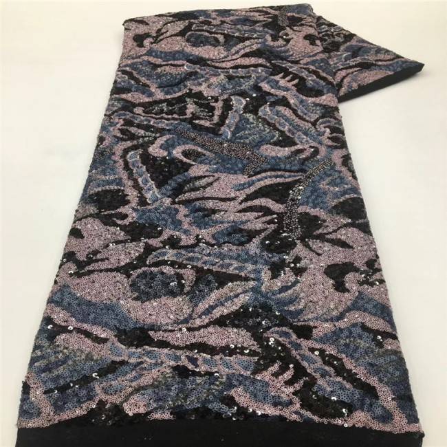 5 Yards Multi-Color Sequins Pearls Beaded Embroidered 3D Floral Lace Material Fabric JLT167