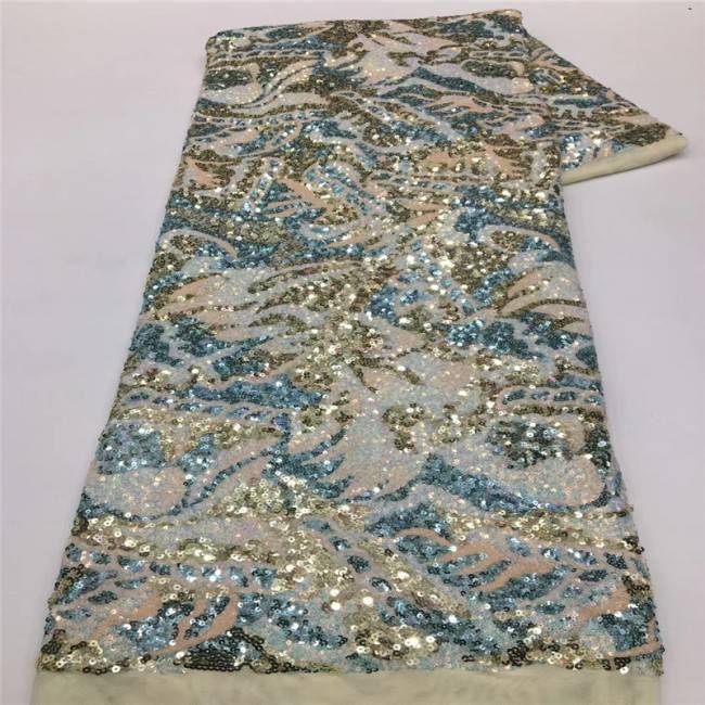 5 Yards Multi-Color Sequins Pearls Beaded Embroidered 3D Floral Lace Material Fabric JLT167