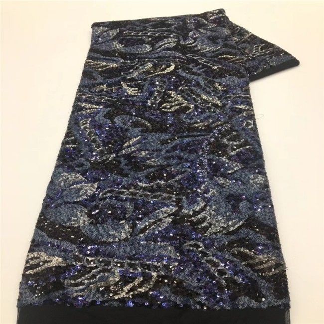 5 Yards Multi-Color Sequins Pearls Beaded Embroidered 3D Floral Lace Material Fabric JLT167