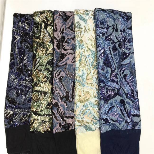 5 Yards Multi-Color Sequins Pearls Beaded Embroidered 3D Floral Lace Material Fabric JLT167