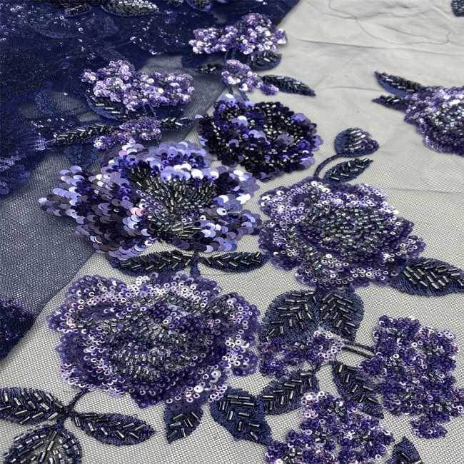 5 Yards Multi-Color Beaded Embroidered Lace Material Fabric