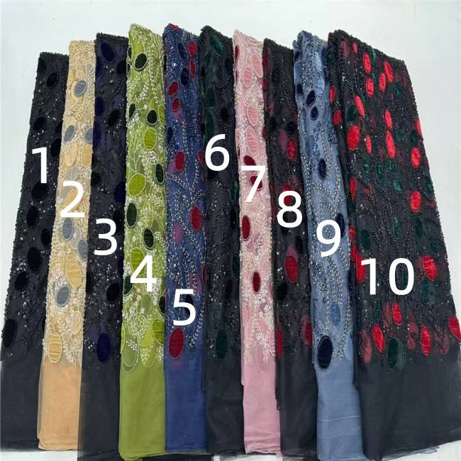 5 Yards Multi-Color Sequins Pearls Beaded Embroidered 3D Floral Lace Material Fabric JLT154