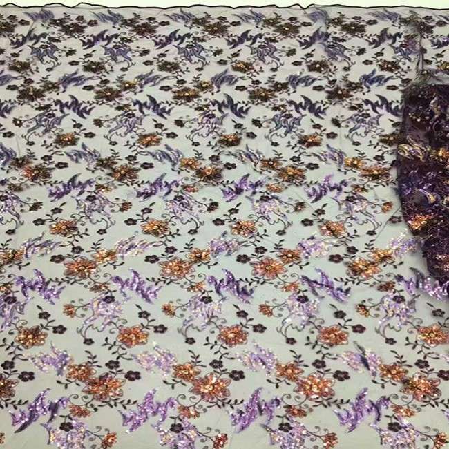 5 Yards Multi-Color Sequins Embroidered Lace Material Fabric