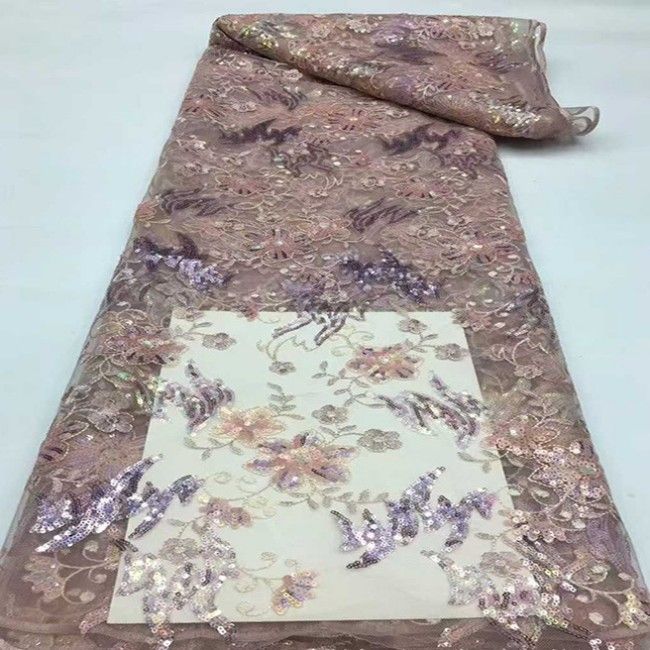 5 Yards Multi-Color Sequins Embroidered Lace Material Fabric