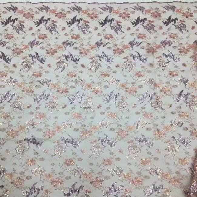 5 Yards Multi-Color Sequins Embroidered Lace Material Fabric