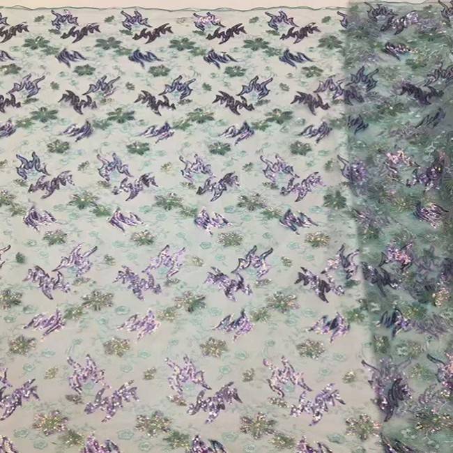5 Yards Multi-Color Sequins Embroidered Lace Material Fabric