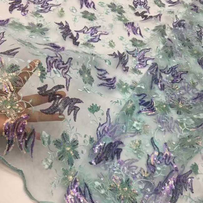 5 Yards Multi-Color Sequins Embroidered Lace Material Fabric