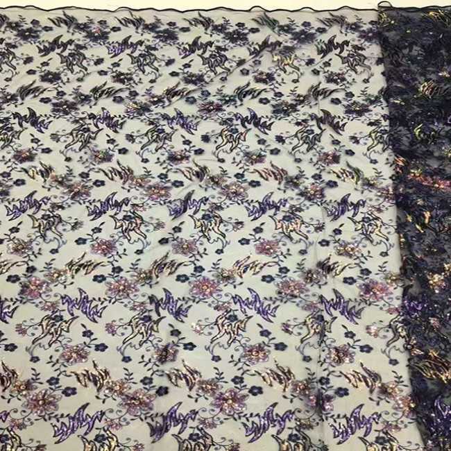 5 Yards Multi-Color Sequins Embroidered Lace Material Fabric