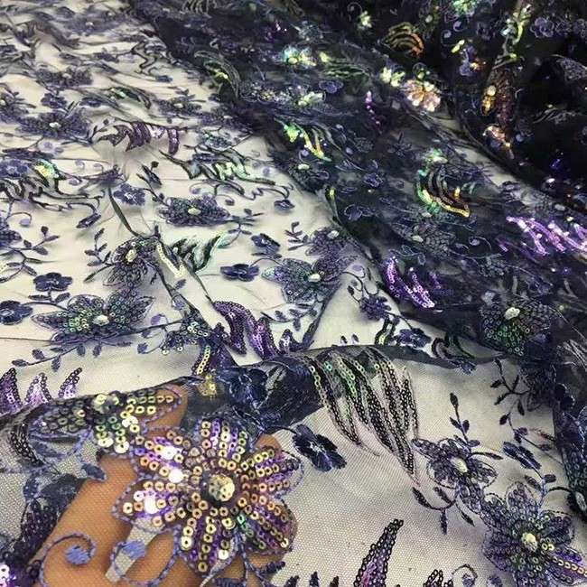 5 Yards Multi-Color Sequins Embroidered Lace Material Fabric