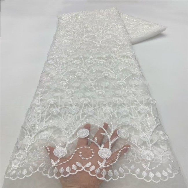 5 Yards Multi-Color Sequins Pearls Beaded Embroidered 3D Floral Lace Material Fabric JLT172