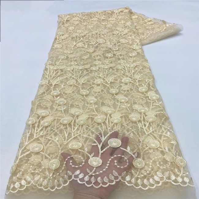 5 Yards Multi-Color Sequins Pearls Beaded Embroidered 3D Floral Lace Material Fabric JLT172