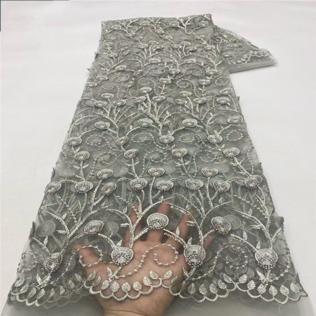 5 Yards Multi-Color Sequins Pearls Beaded Embroidered 3D Floral Lace Material Fabric JLT172
