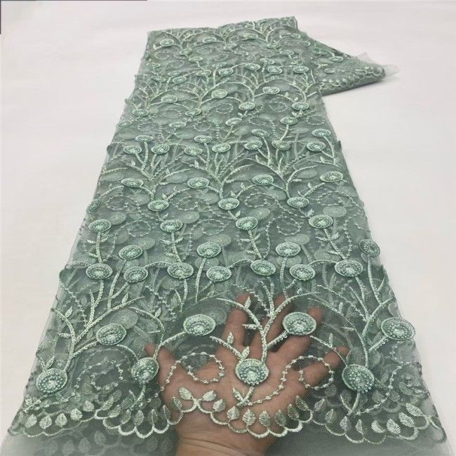 5 Yards Multi-Color Sequins Pearls Beaded Embroidered 3D Floral Lace Material Fabric JLT172