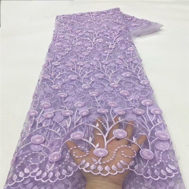 5 Yards Multi-Color Sequins Pearls Beaded Embroidered 3D Floral Lace Material Fabric JLT172