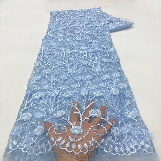 5 Yards Multi-Color Sequins Pearls Beaded Embroidered 3D Floral Lace Material Fabric JLT172