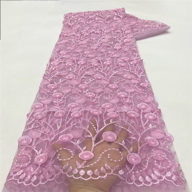 5 Yards Multi-Color Sequins Pearls Beaded Embroidered 3D Floral Lace Material Fabric JLT172