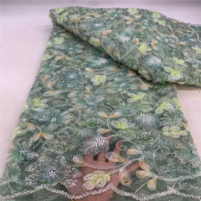 5 Yards Multi-Color Sequins Pearls Beaded Embroidered 3D Floral Lace Material Fabric JLT176