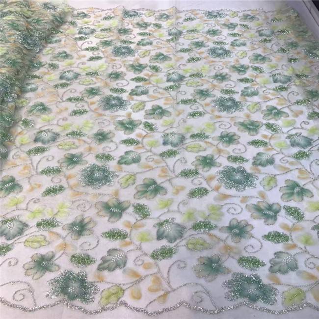5 Yards Multi-Color Sequins Pearls Beaded Embroidered 3D Floral Lace Material Fabric JLT176