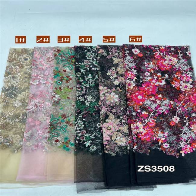5 Yards Multi-Color Sequins Pearls Beaded Embroidered 3D Floral Lace Material Fabric JLT177