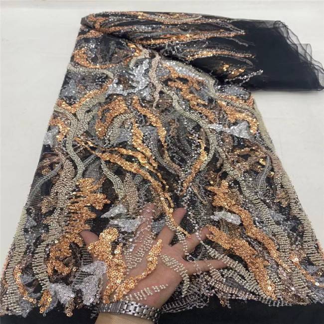 5 Yards Multi-Color Sequins Pearls Beaded Embroidered 3D Floral Lace Material Fabric JLT181