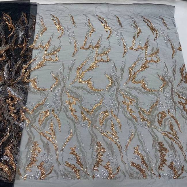 5 Yards Multi-Color Sequins Pearls Beaded Embroidered 3D Floral Lace Material Fabric JLT181