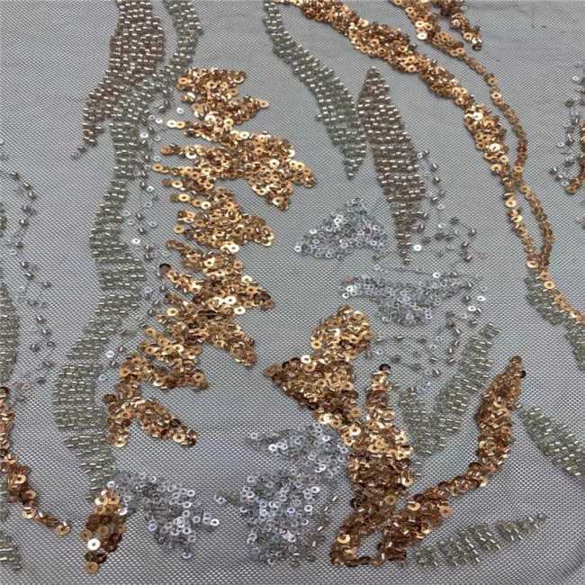 5 Yards Multi-Color Sequins Pearls Beaded Embroidered 3D Floral Lace Material Fabric JLT181