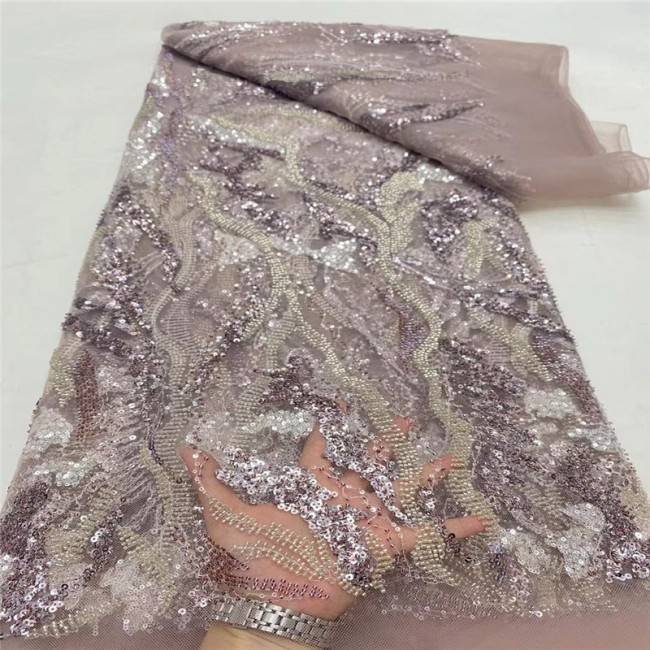 5 Yards Multi-Color Sequins Pearls Beaded Embroidered 3D Floral Lace Material Fabric JLT181