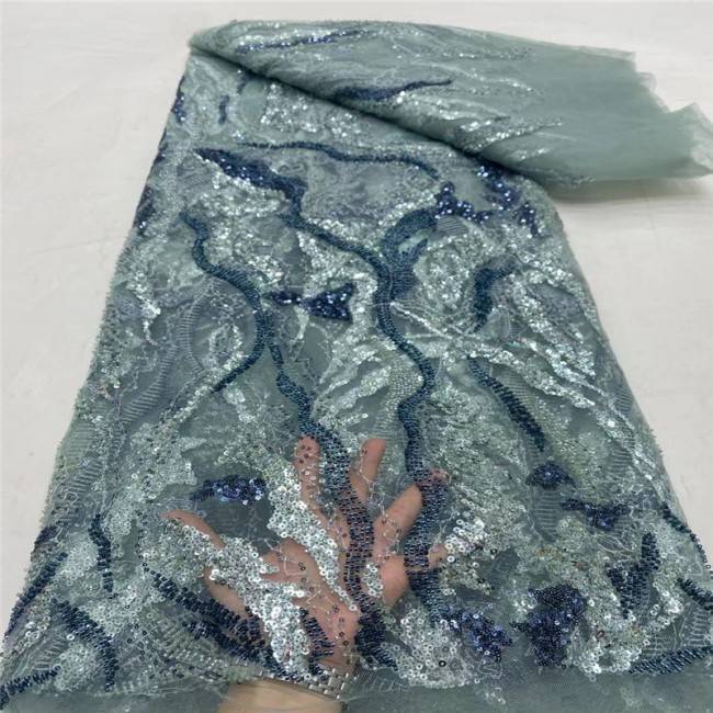 5 Yards Multi-Color Sequins Pearls Beaded Embroidered 3D Floral Lace Material Fabric JLT181