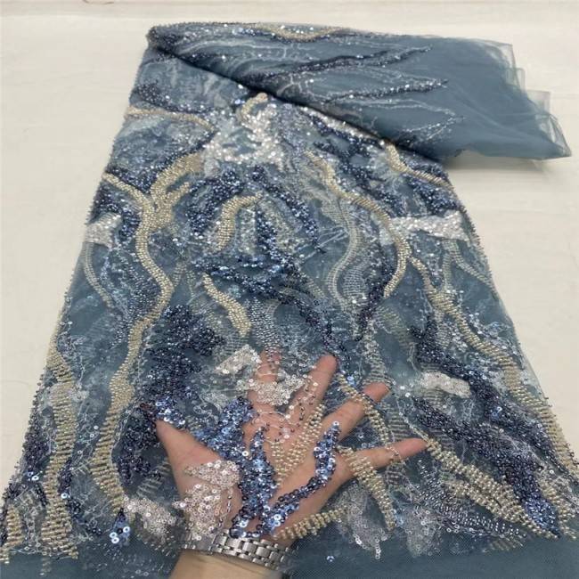 5 Yards Multi-Color Sequins Pearls Beaded Embroidered 3D Floral Lace Material Fabric JLT181