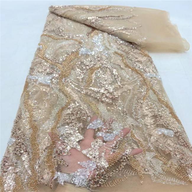 5 Yards Multi-Color Sequins Pearls Beaded Embroidered 3D Floral Lace Material Fabric JLT181