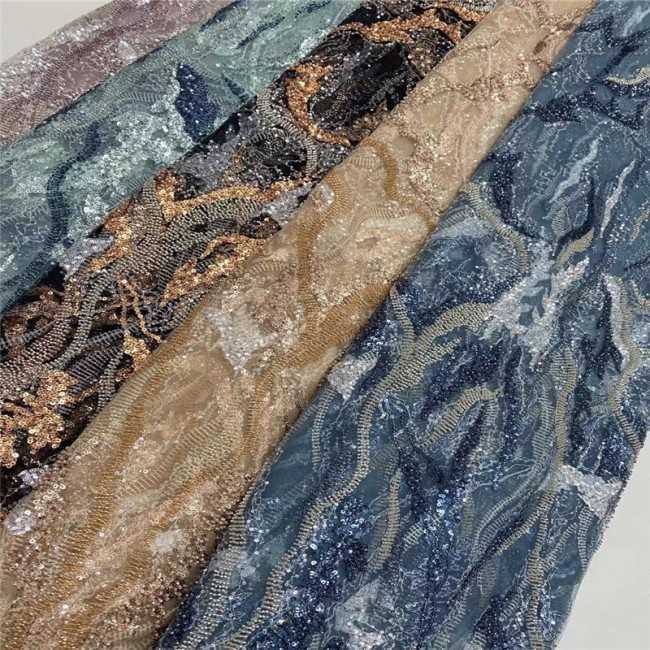 5 Yards Multi-Color Sequins Pearls Beaded Embroidered 3D Floral Lace Material Fabric JLT181