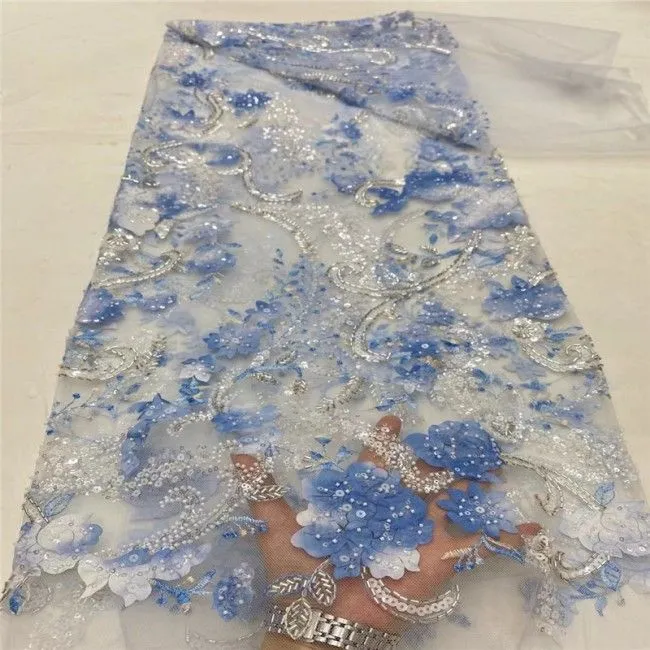 5 Yards Multi-Color Sequins Pearls Beaded Embroidered 3D Floral Lace Material Fabric JLT182
