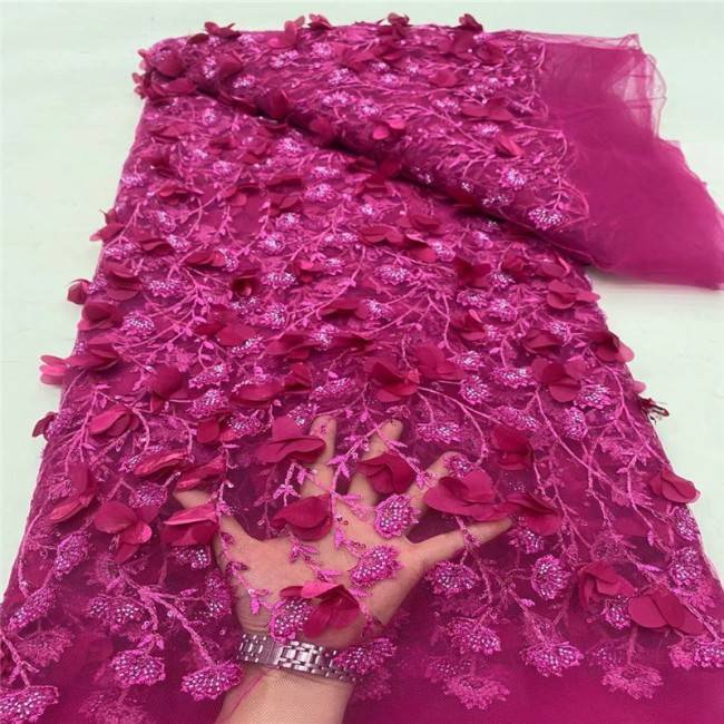 5 Yards Multi-Color Sequins Pearls Beaded Embroidered 3D Floral Lace Material Fabric JLT183