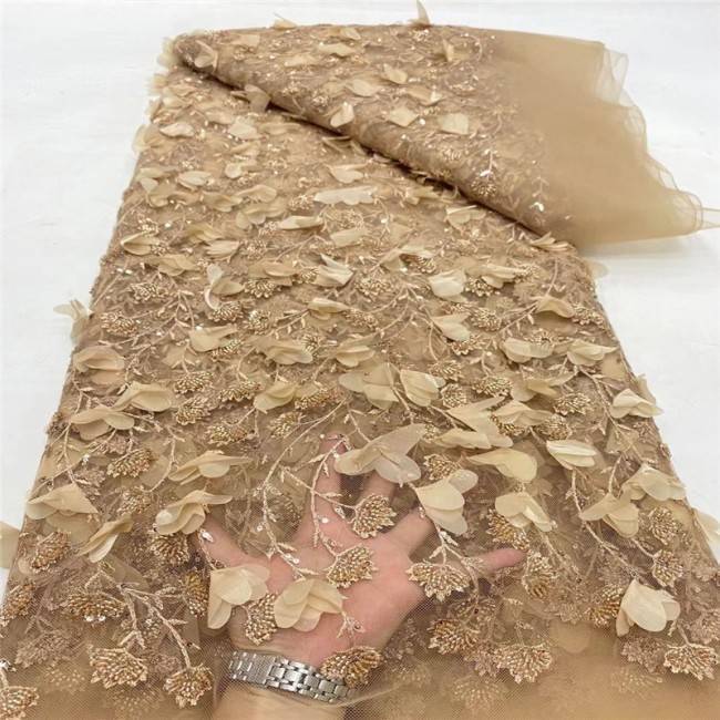 5 Yards Multi-Color Sequins Pearls Beaded Embroidered 3D Floral Lace Material Fabric JLT183