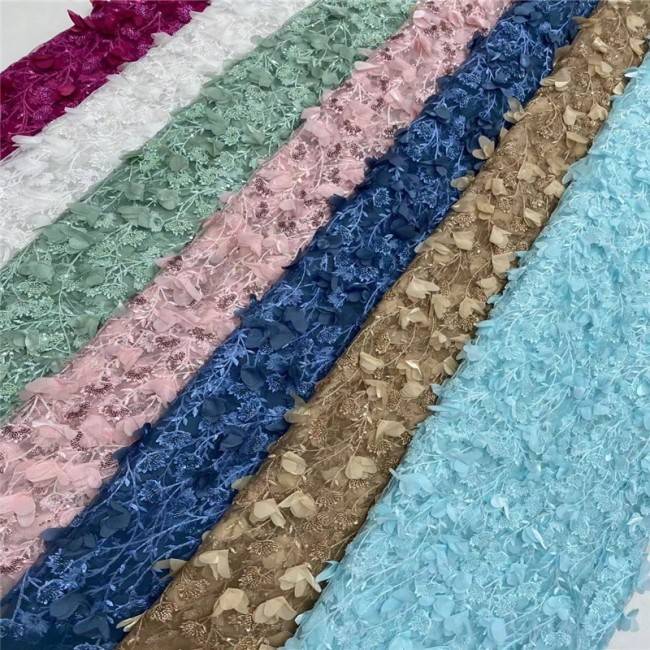 5 Yards Multi-Color Sequins Pearls Beaded Embroidered 3D Floral Lace Material Fabric JLT183